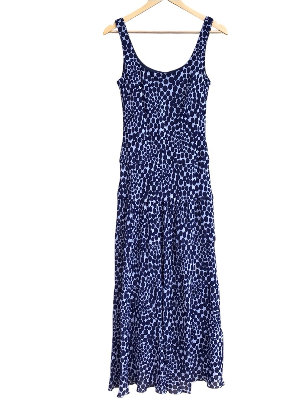 Kasper Blue White Geometric Pattern Tiered Sleeveless Maxi Dress Size 10 - Picture 4 of 8